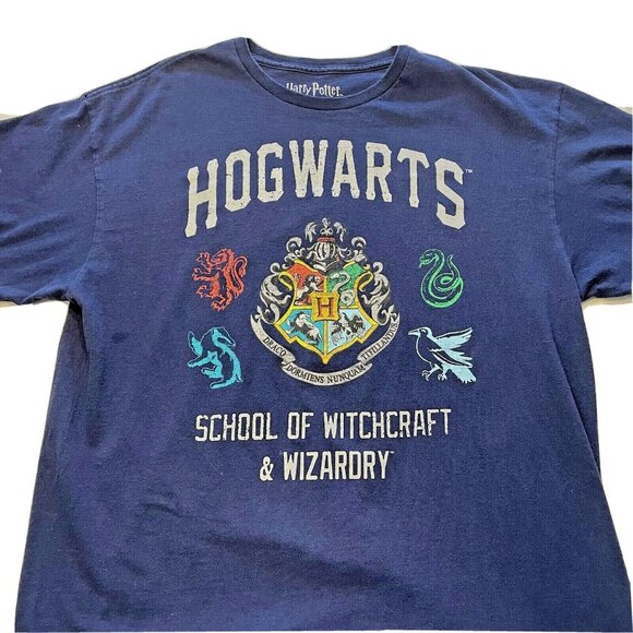 Harry Potter Blue Graphic T Shirt Hogwarts School of Witchcraft Wizardy XL - Picture 1 of 3